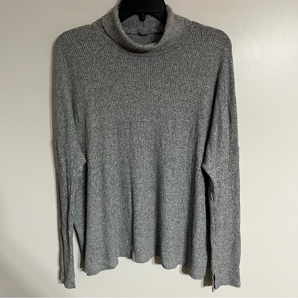 Aerie Womens Large Gray Ribbed‎ Turtleneck Sweater Oversized Pullover Top
